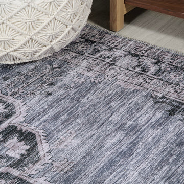 Wincer Chenille Cottage Medallion Machine-washable Area Rug
